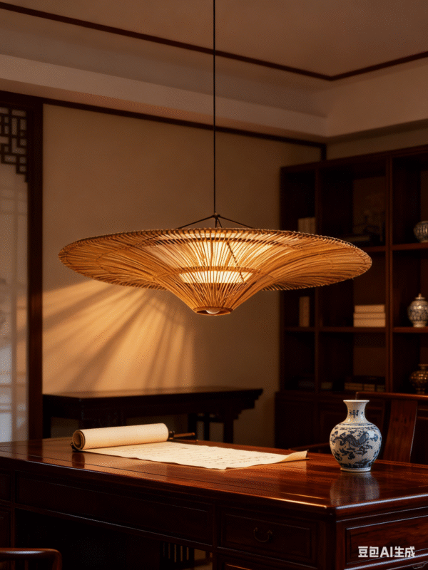 Rattan Wide-Brim Umbrella Pendant Light