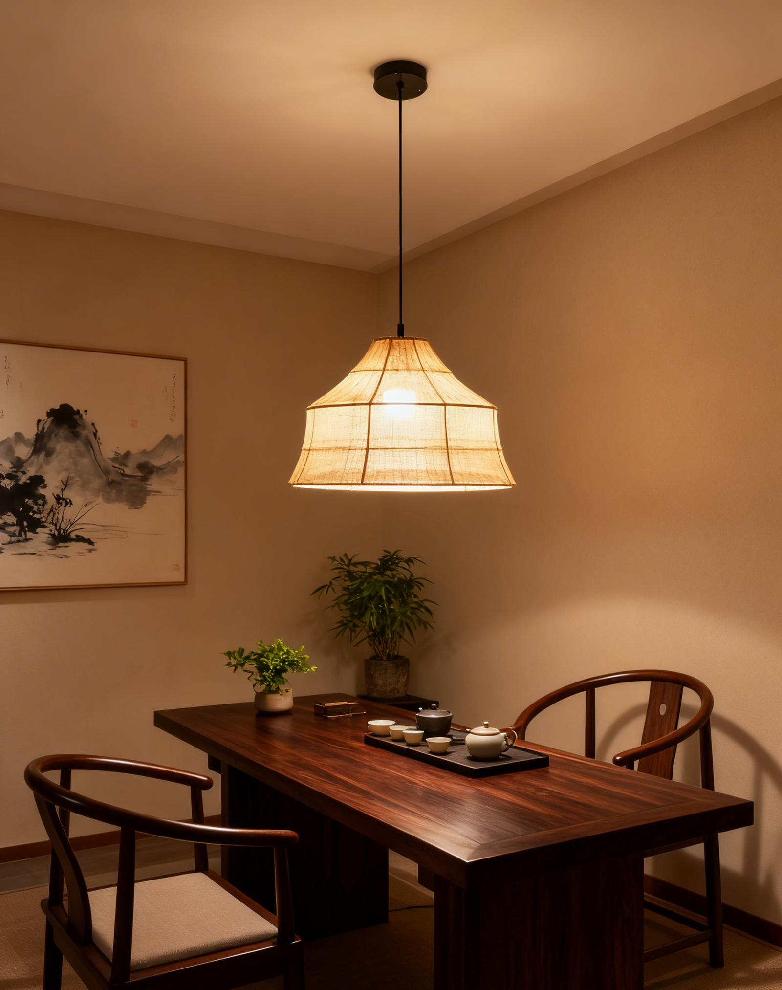 Rattan Trapezoidal E27 Pendant Light - Image 1