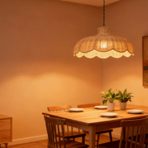 Rattan & Hemp Rope Scalloped-Edge Pendant Light