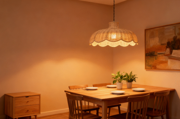 Rattan & Hemp Rope Scalloped-Edge Pendant Light