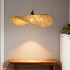Rattan Ribbon-Shaped E27 Pendant Light