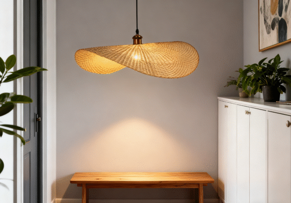 Rattan Ribbon-Shaped E27 Pendant Light