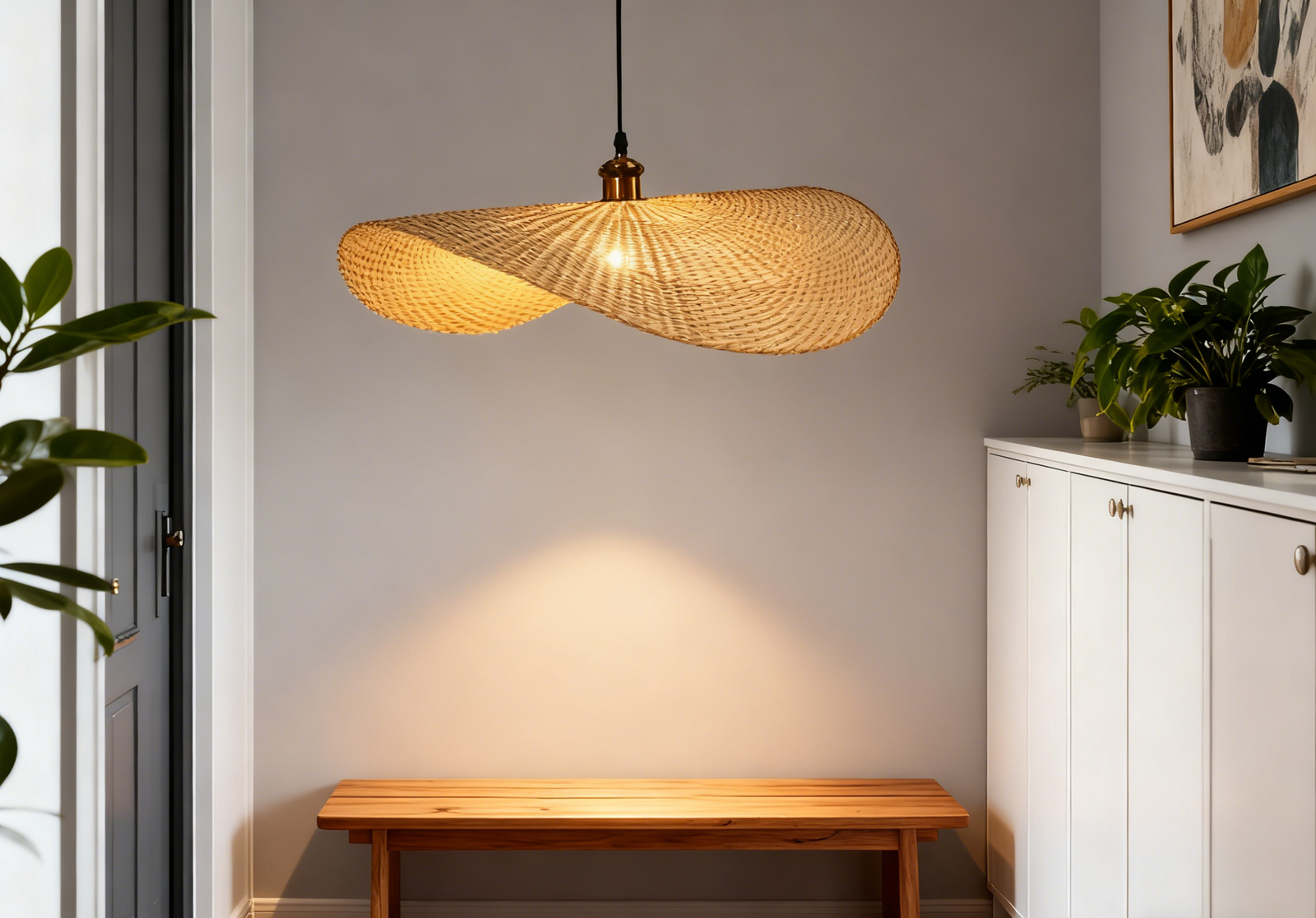 Rattan Ribbon-Shaped E27 Pendant Light - Image 1