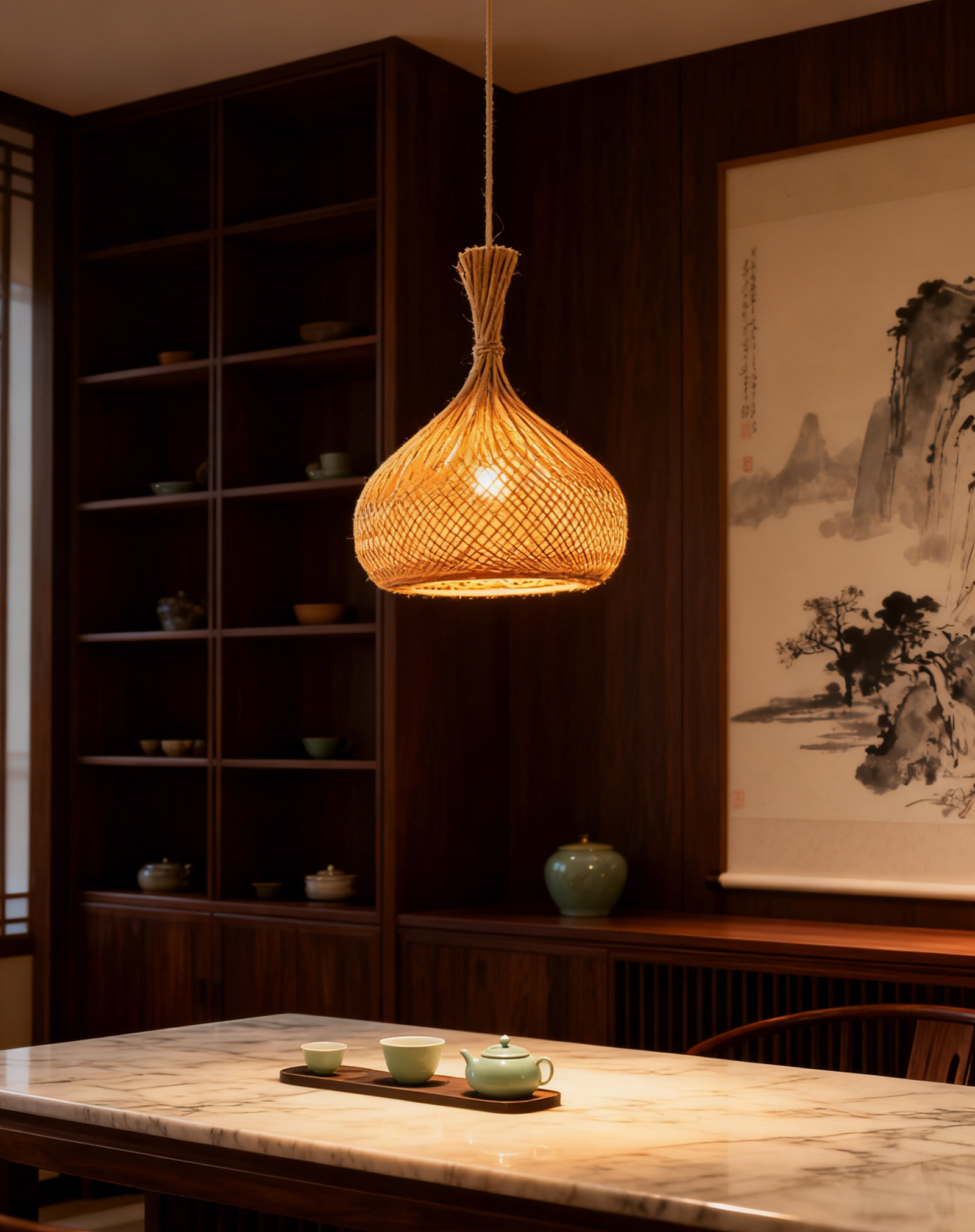 Bamboo Tied-Mouth Gourd Pendant Light - Image 1