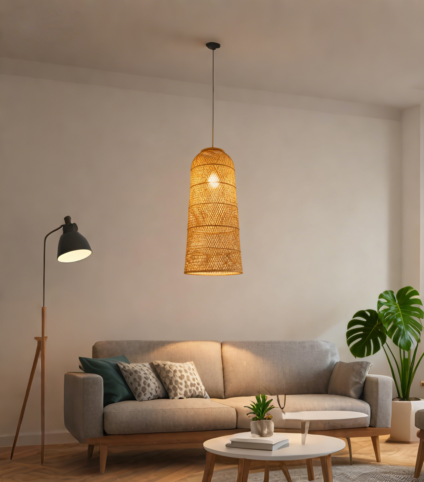 Bamboo Vertical-Stripe Tower Pendant Light - Image 1