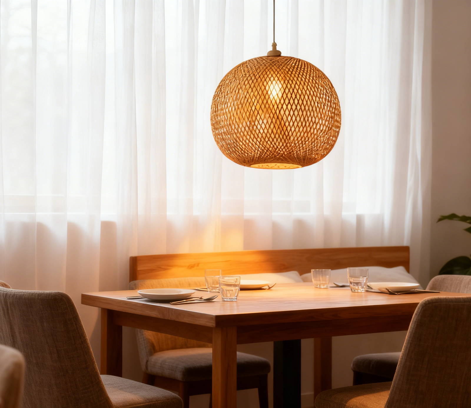 Bamboo Mesh Spherical Pendant Light - Image 1