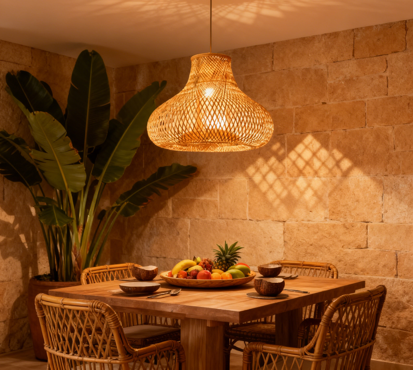 Rattan Trumpet-Shaped Pendant Light - Image 1