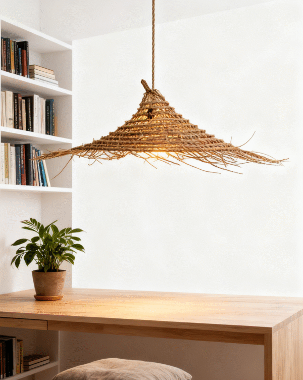 Dry Branch & Rattan Conical Artistic Pendant Light