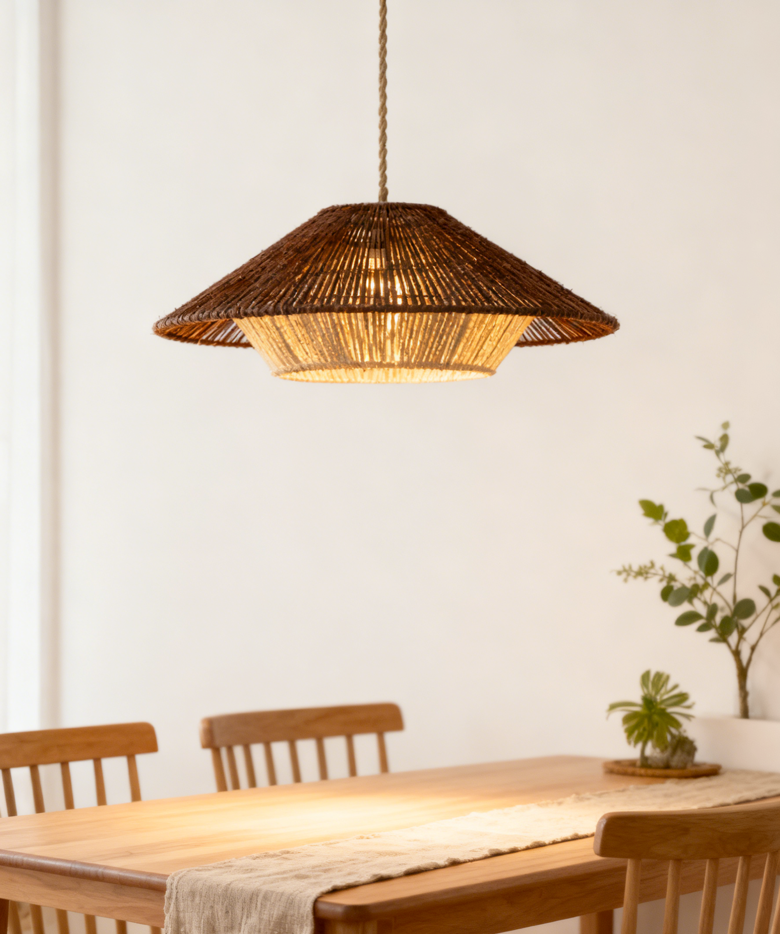 Hemp Rope & Iron Art Double-Layer Conical Pendant Light - Image 1