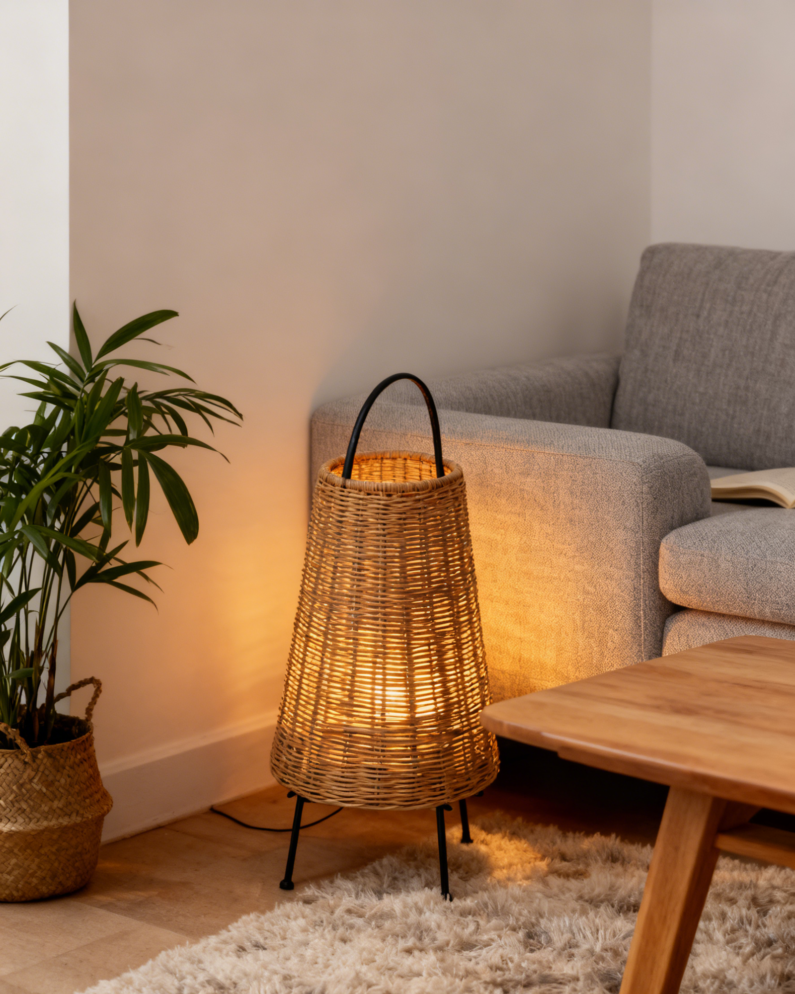 Catsle Rattan Conical Lampshade with Stand - Image 1