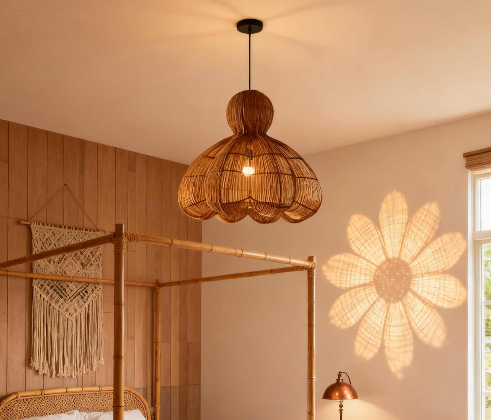 Rattan Gourd-Petal Shaped Artistic Pendant Light - Image 1