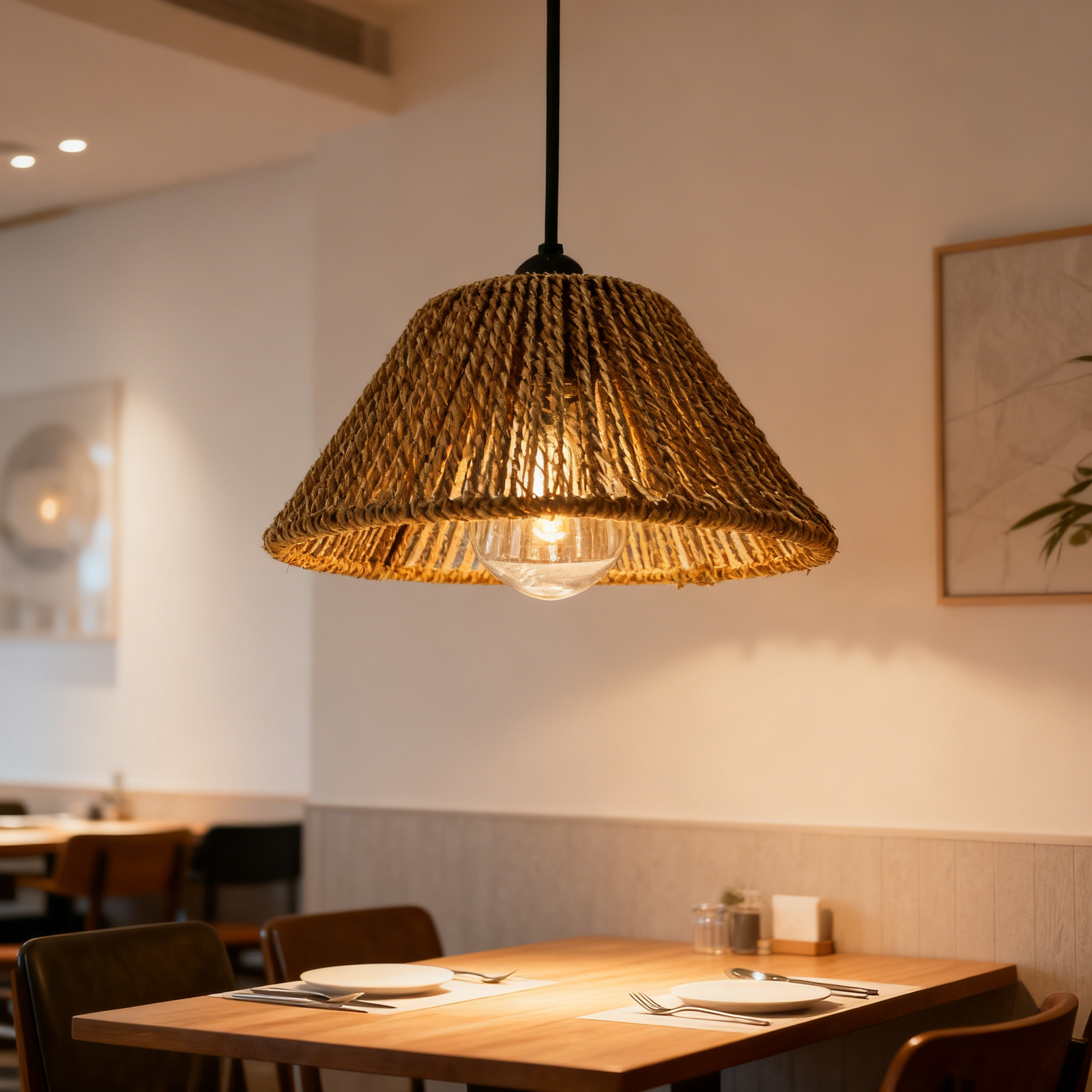 Rattan Conical Pull-Cord Switch Pendant Light - Image 1