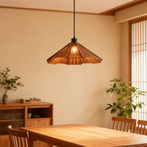 Wooden Pleated Conical Adjustable Pendant Light