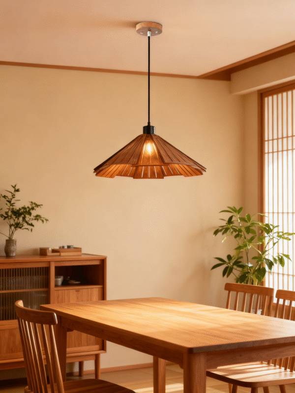 Wooden Pleated Conical Adjustable Pendant Light