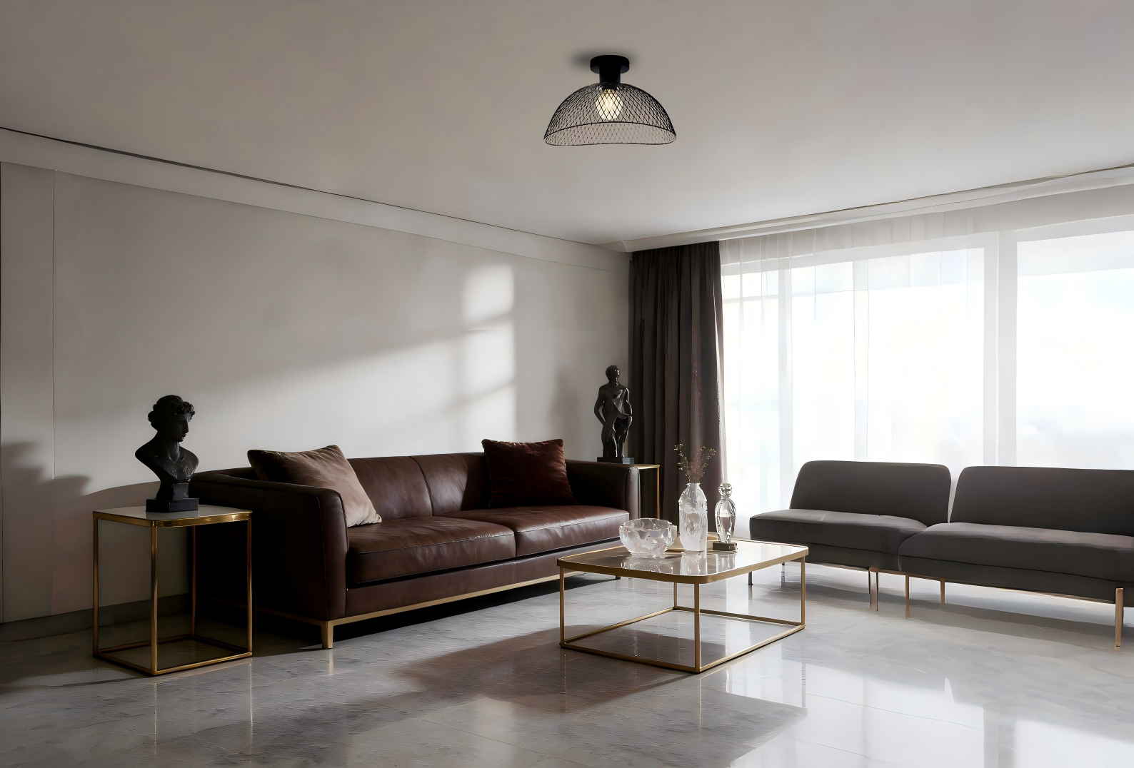 Modern Farmhouse Black Mesh Ceiling Lamp - Retro Dome Flush Mount Light for Living Room/Kitchen - Image 1