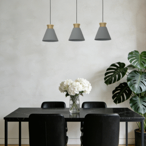 Minimalist 3-Head Gray-Gold Pendant Light - Conical Shades, Elegant Ceiling Lamp for Living & Dining Spaces