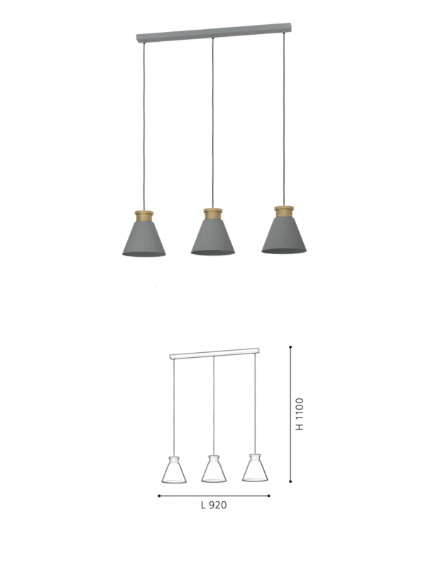 Minimalist 3-Head Gray-Gold Pendant Light - Conical Shades, Elegant Ceiling Lamp for Living & Dining Spaces