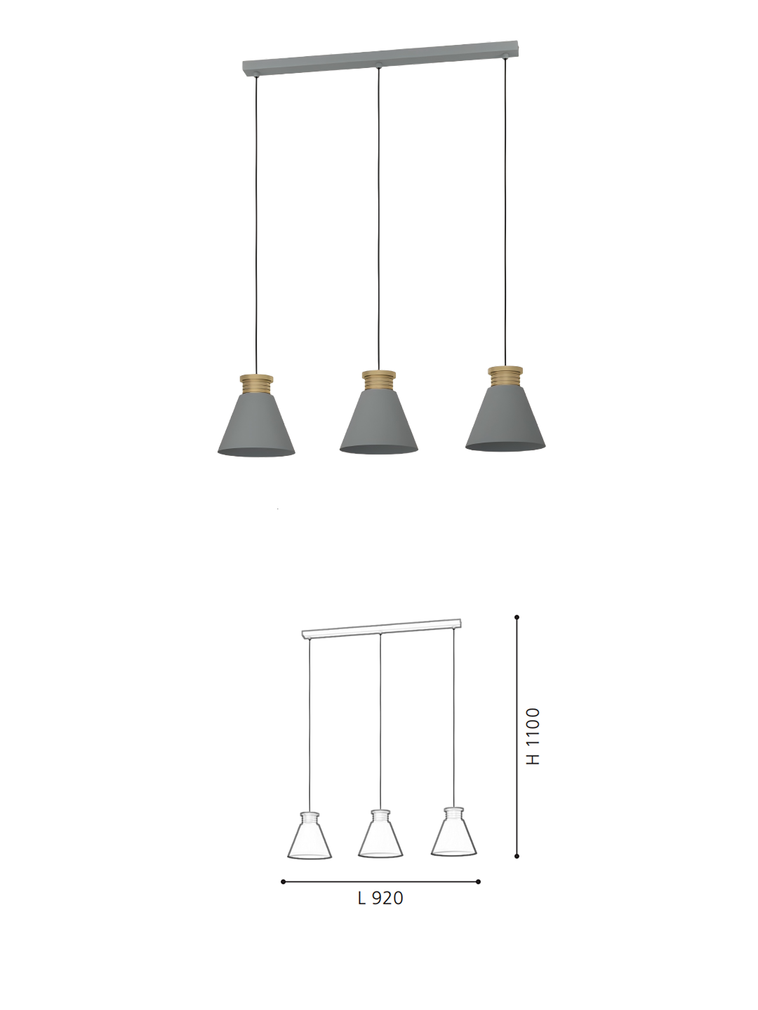 Minimalist 3-Head Gray-Gold Pendant Light - Conical Shades, Elegant Ceiling Lamp for Living & Dining Spaces - Image 2