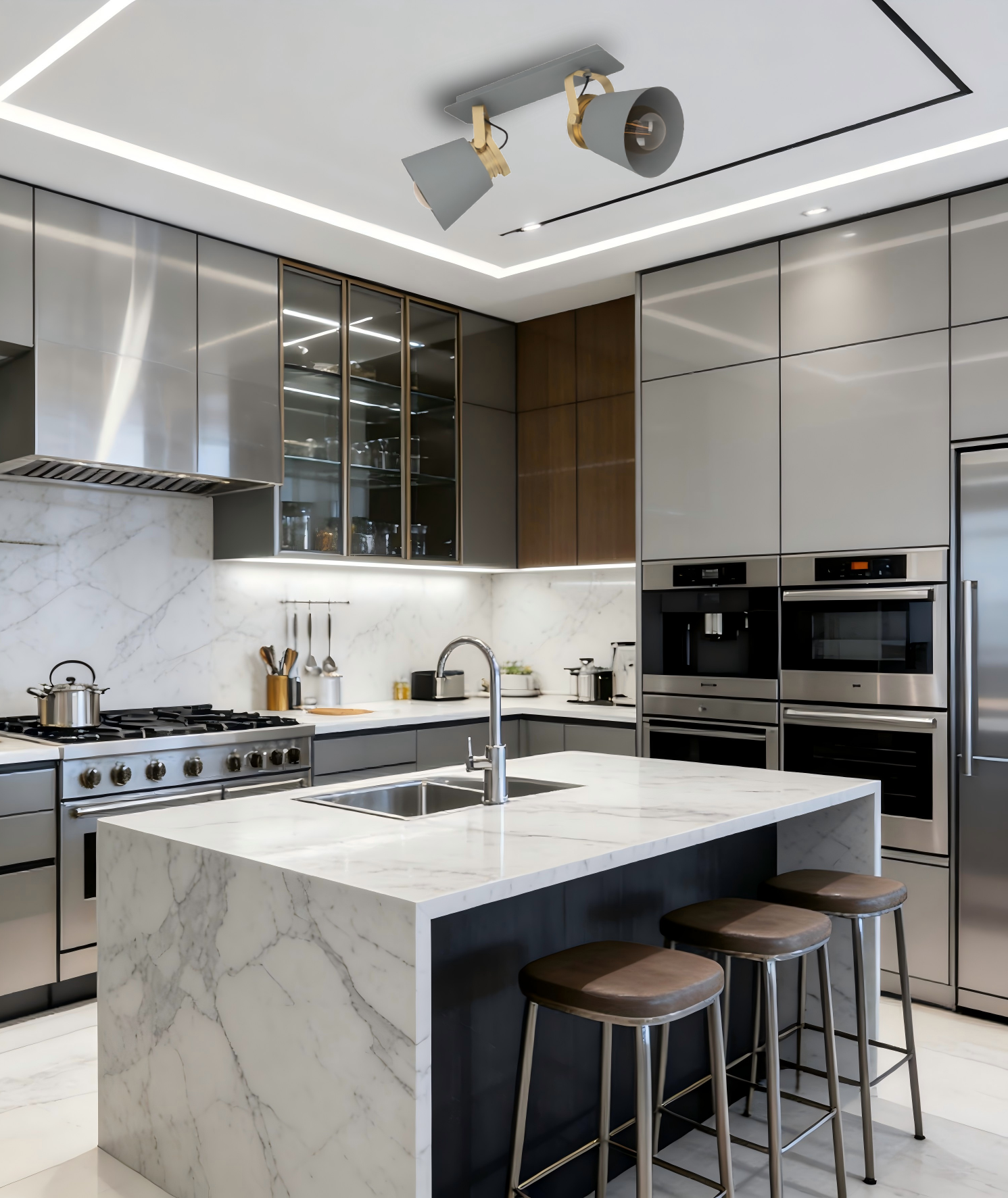 Minimalist 2-Head Gray-Gold light - Functional Accent Lamp for Contemporary Rooms - Image 1