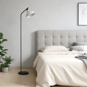 Sleek Black-Grey Floor Lamp - Curved Pole, Decorative Lamp for Contemporary Living & Bedrooms