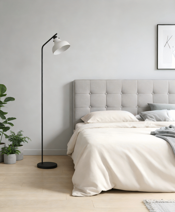 Sleek Black-Grey Floor Lamp - Curved Pole, Decorative Lamp for Contemporary Living & Bedrooms