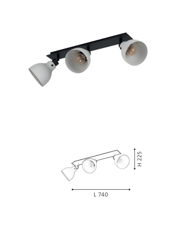 Minimalist 3-Head Black-Grey Ceiling light Functional Accent Lamp for Contemporary Rooms