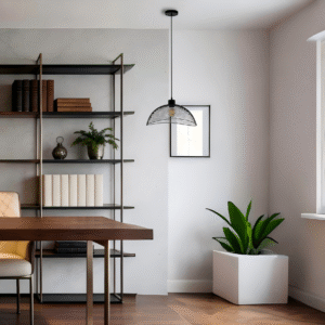 Modern Industrial Pendant Light (Black) - Wire Mesh Dome, Decorative Lamp for Living Spaces