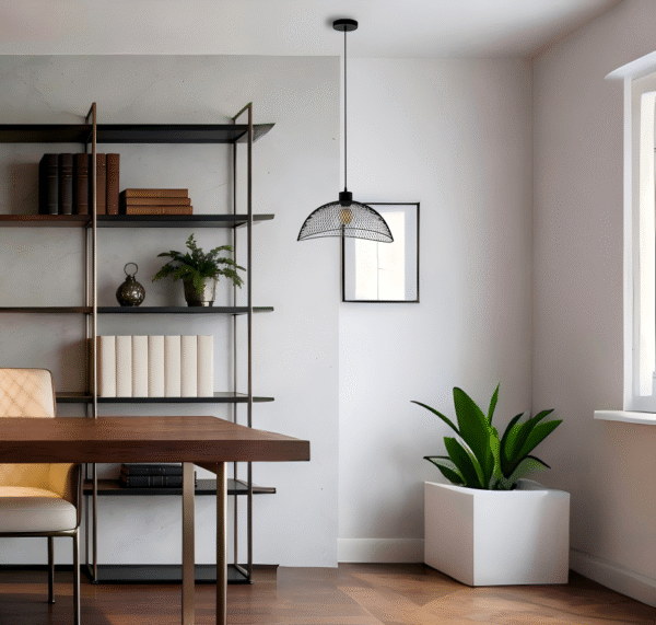 Modern Industrial Pendant Light (Black) - Wire Mesh Dome, Decorative Lamp for Living Spaces