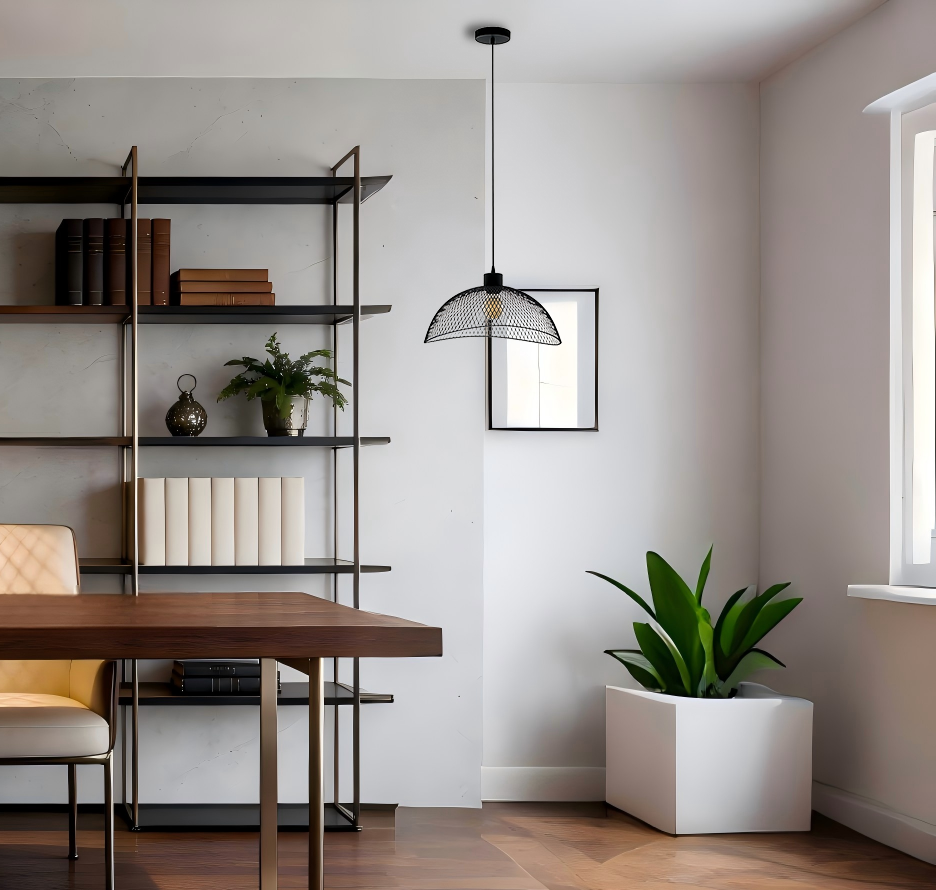 Modern Industrial Pendant Light (Black) - Wire Mesh Dome, Decorative Lamp for Living Spaces - Image 1