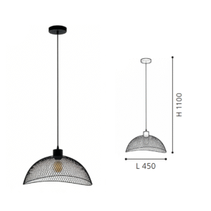 Modern Industrial Pendant Light (Black) - Wire Mesh Dome, Decorative Lamp for Living Spaces - Image 2