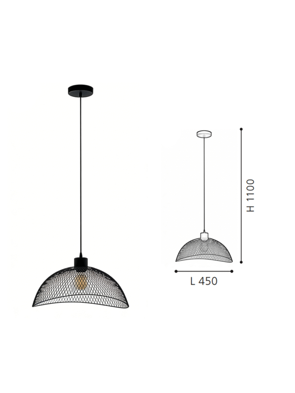 Modern Industrial Pendant Light (Black) - Wire Mesh Dome, Decorative Lamp for Living Spaces