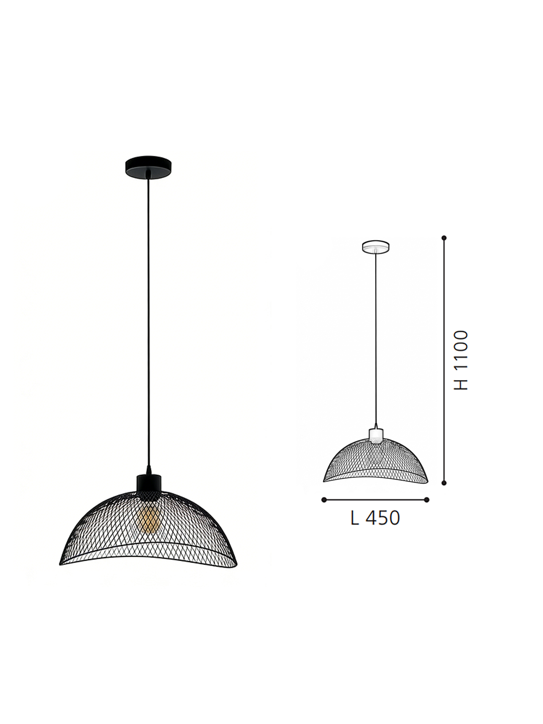 Modern Industrial Pendant Light (Black) - Wire Mesh Dome, Decorative Lamp for Living Spaces - Image 2