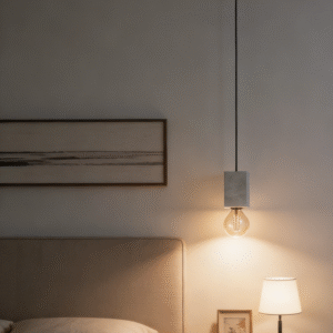 Minimalist Concrete Cube Pendant Light - Vintage Bulb & Long Cord, Decorative Ceiling Lamp for Modern Rooms