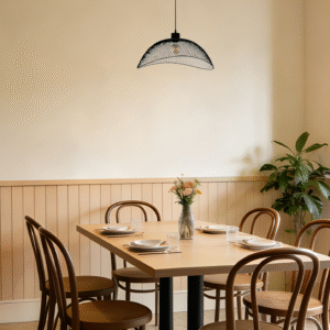 Modern Industrial Pendant Light (Black) - Wire Mesh Dome, Decorative Lamp for Living Spaces