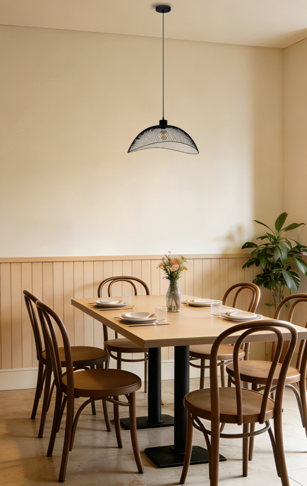 Modern Industrial Pendant Light (Black) - Wire Mesh Dome, Decorative Lamp for Living Spaces