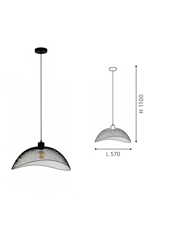 Modern Industrial Pendant Light (Black) - Wire Mesh Dome, Decorative Lamp for Living Spaces