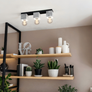 3-Head Concrete Cube & Vintage Bulb Ceiling Light - Industrial-Chic Lamp for Home Interiors