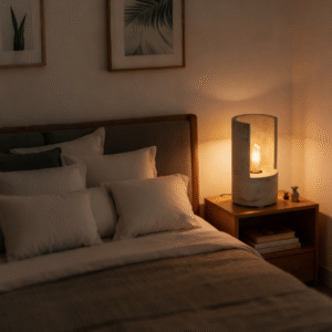 Concrete Curved Accent Table Lamp  - Vintage Bulb Design, Decorative Lamp for Contemporary Spaces