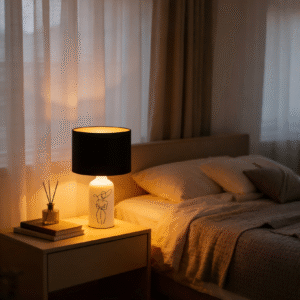 Decorative Artistic Ceramic Table Lamp - Black Fabric Shade, Bedside Lamp for Contemporary Bedrooms