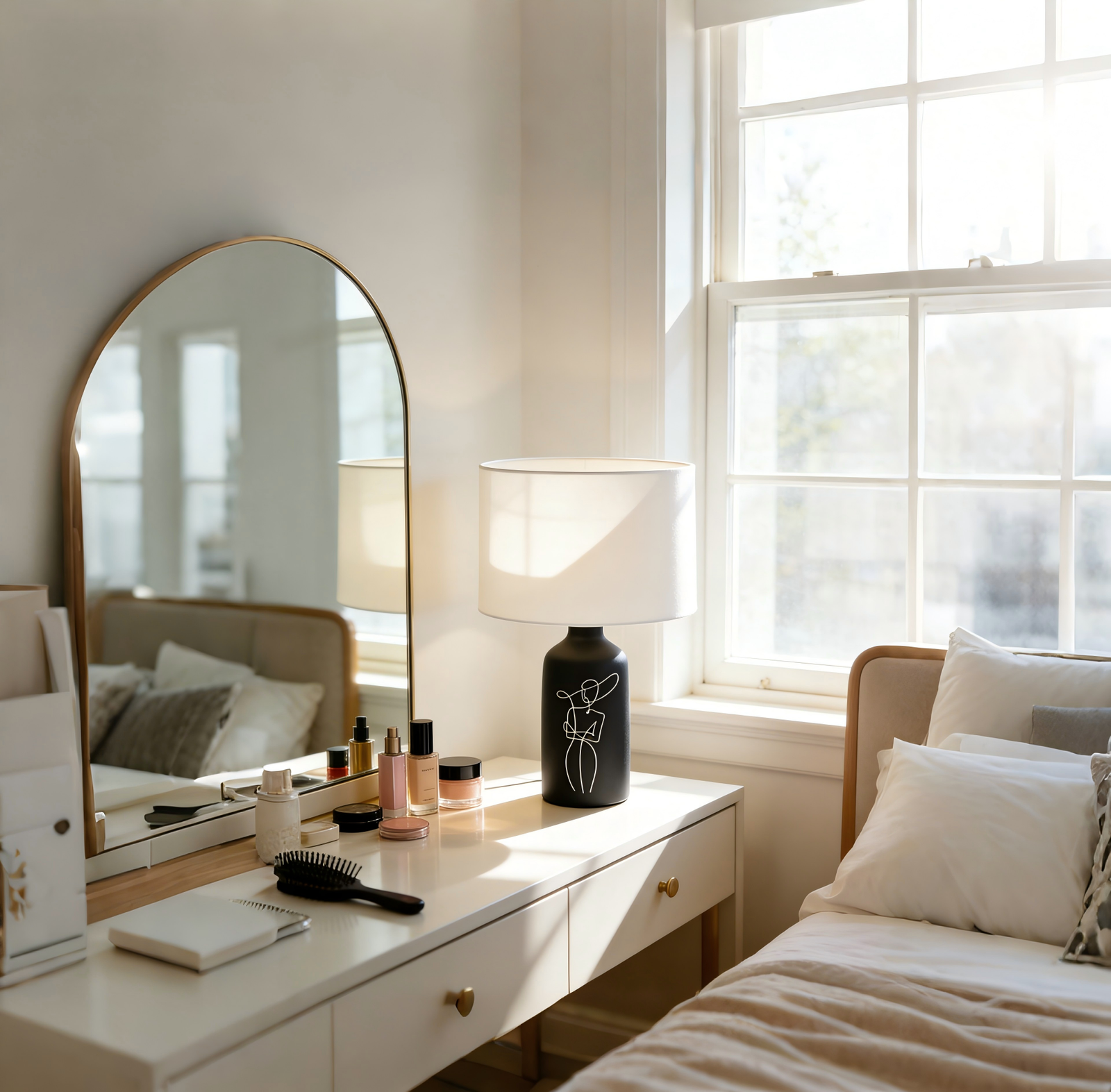 Decorative Artistic Ceramic Table Lamp - Black Fabric Shade, Bedside Lamp for Contemporary Bedrooms - Image 1