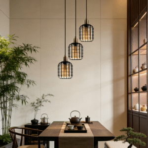 Minimalist 3-Head Black Steel- Glass Vaporized Pendant Light - Decorative Ceiling Lamp