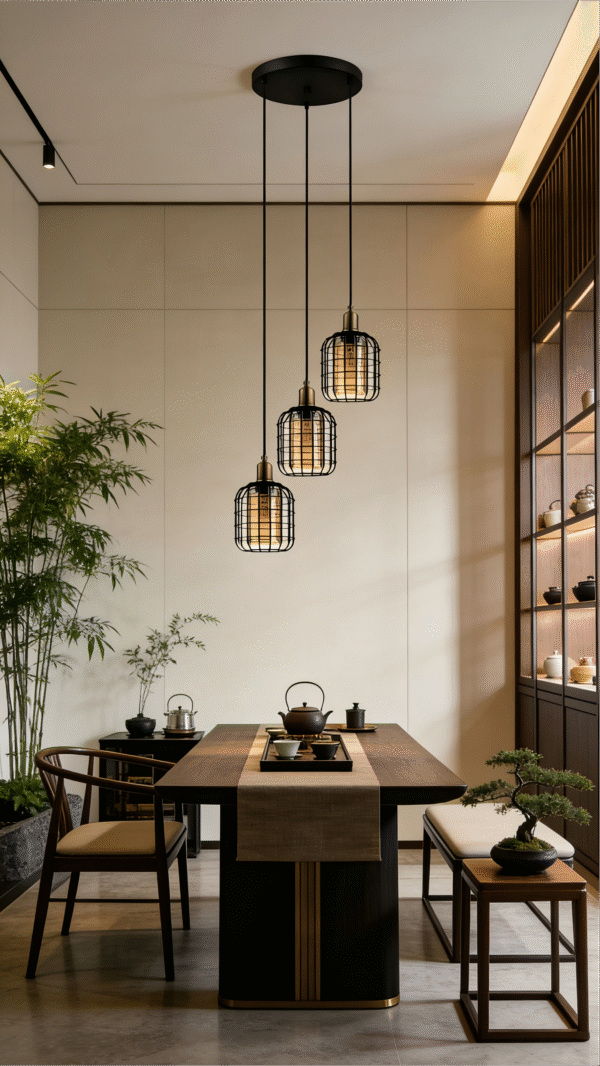 Minimalist 3-Head Black Steel- Glass Vaporized Pendant Light - Decorative Ceiling Lamp