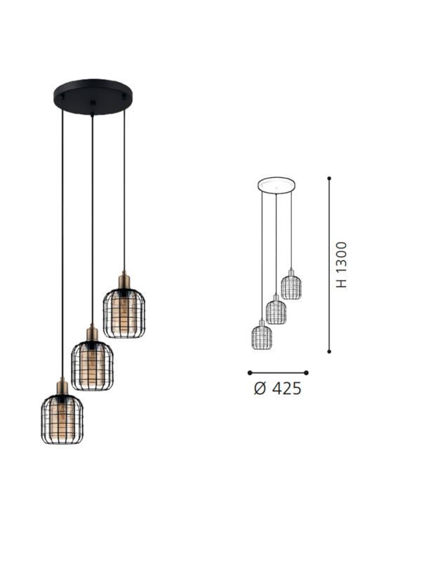 Minimalist 3-Head Black Steel- Glass Vaporized Pendant Light - Decorative Ceiling Lamp
