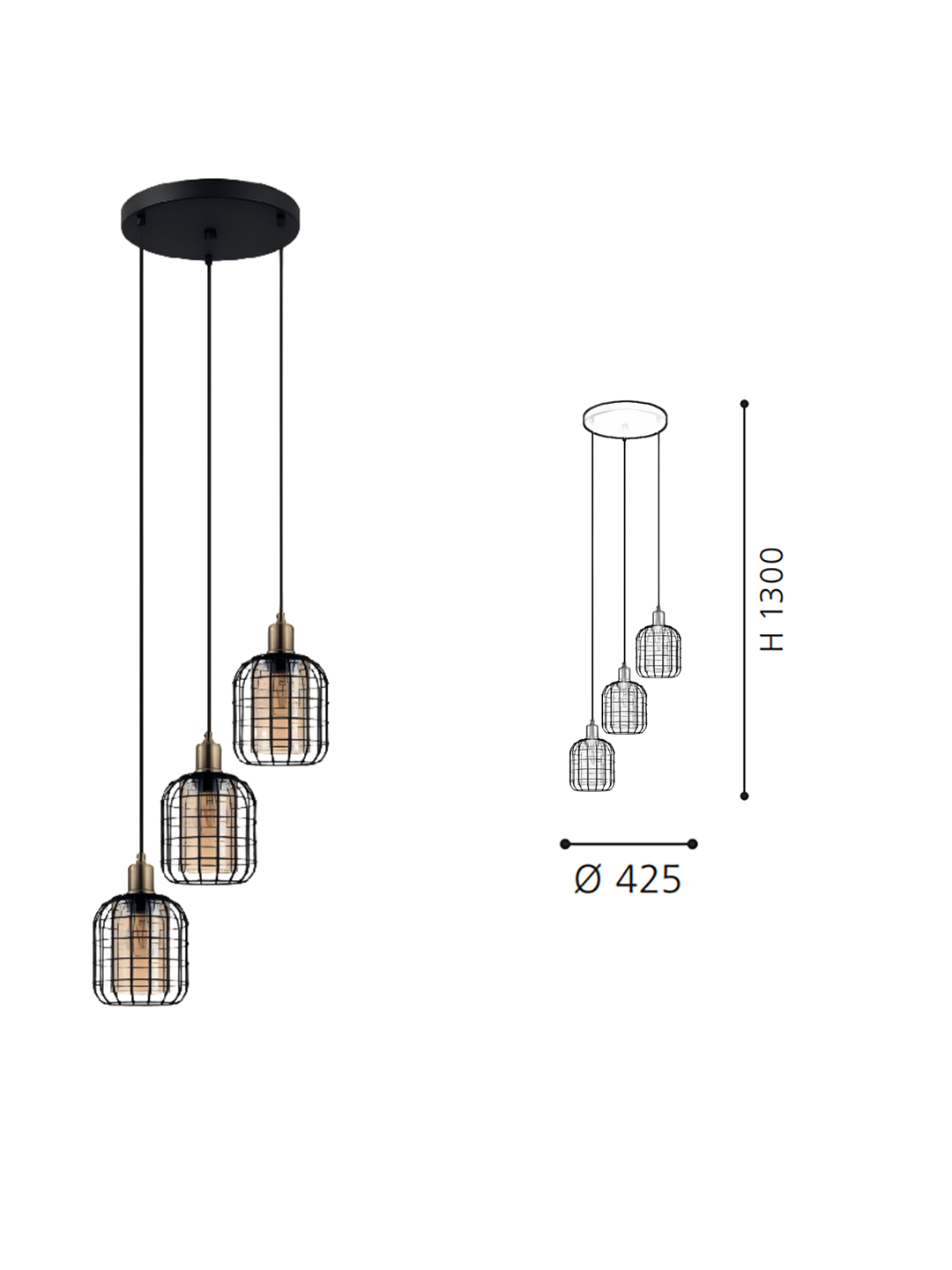 Minimalist 3-Head Black Steel- Glass Vaporized Pendant Light - Decorative Ceiling Lamp - Image 2