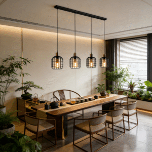 Minimalist 4-Head Black Steel- Glass Vaporized Pendant Light - Decorative Ceiling Lamp