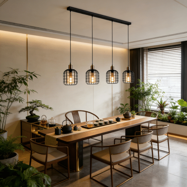 Minimalist 4-Head Black Steel- Glass Vaporized Pendant Light - Decorative Ceiling Lamp