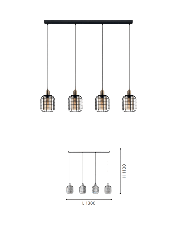 Minimalist 4-Head Black Steel- Glass Vaporized Pendant Light - Decorative Ceiling Lamp