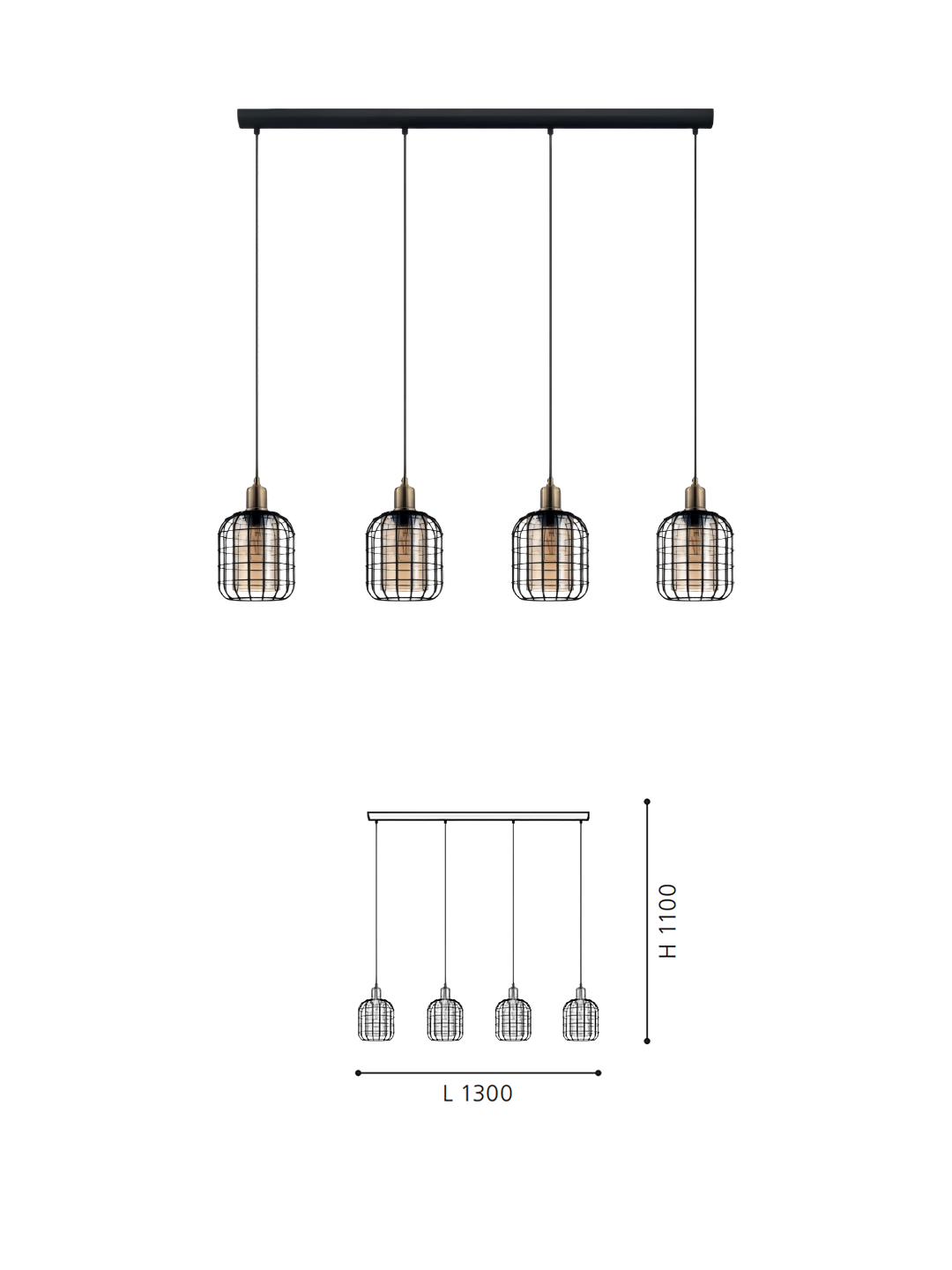 Minimalist 4-Head Black Steel- Glass Vaporized Pendant Light - Decorative Ceiling Lamp - Image 2