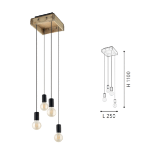 Minimalist Wooden Frame 4-Head Pendant Light -Decorative  Lamp for Industrial Spaces - Image 2