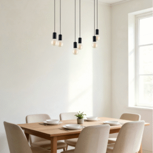 Minimalist Wooden Frame 6-Head Pendant Light -Decorative  Lamp for Industrial Spaces